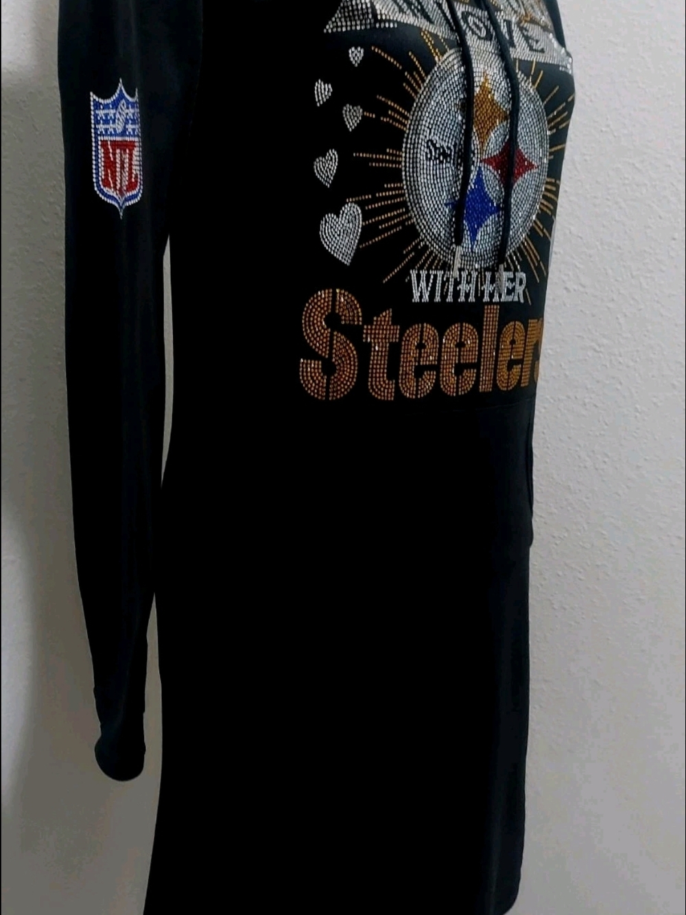Pittsburgh Steelers Black Rhinestone Hoodie Dress